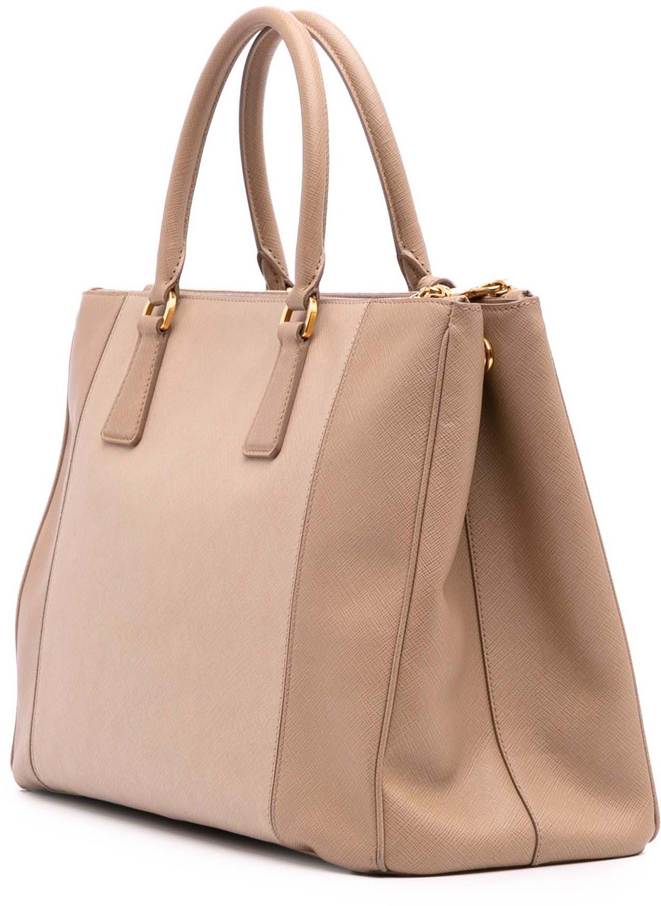 Prada Large Bicolor Saffiano Lux Galleria Double Zip Satchel Bruin