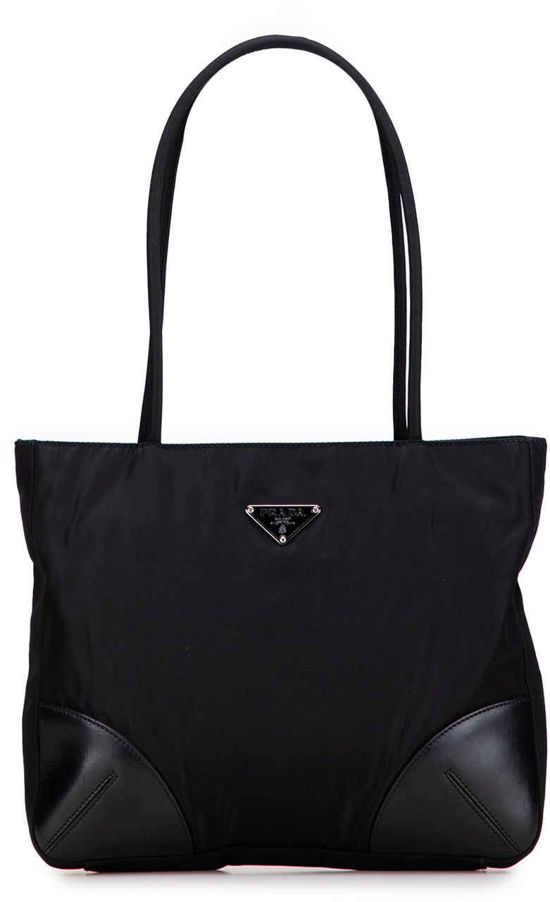 Prada Spazzolato Trimmed Tessuto Tote Zwart