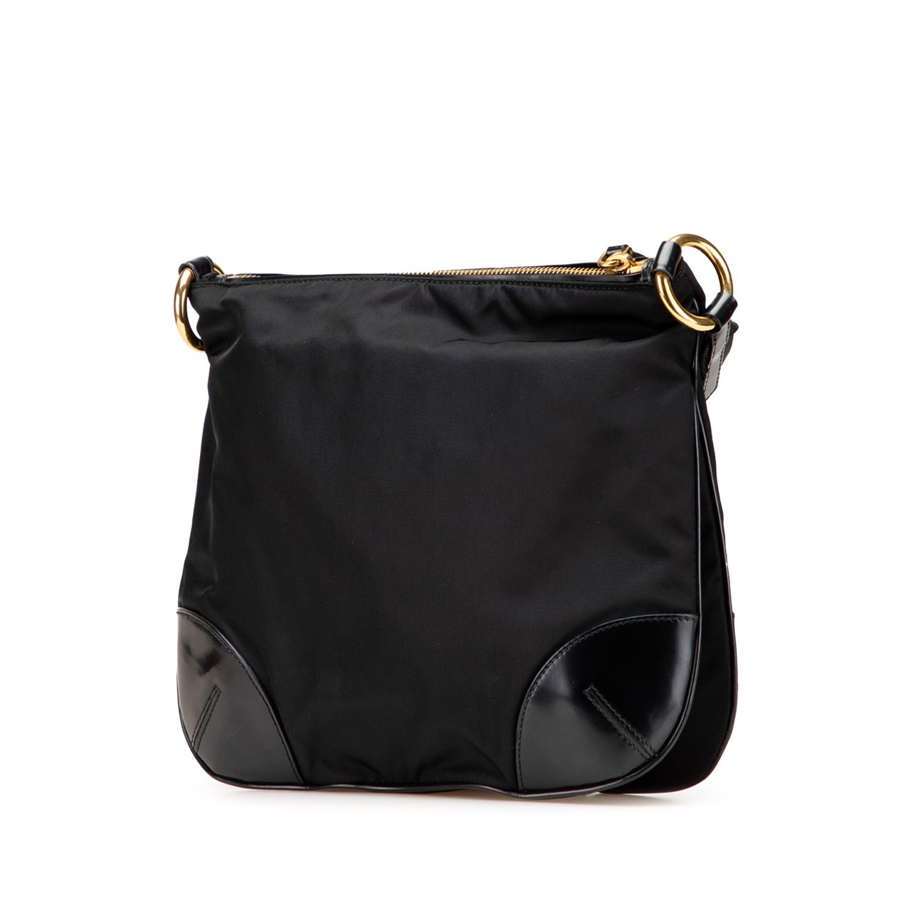 Prada Vitello Trimmed Tessuto Zip Top Crossbody Zwart