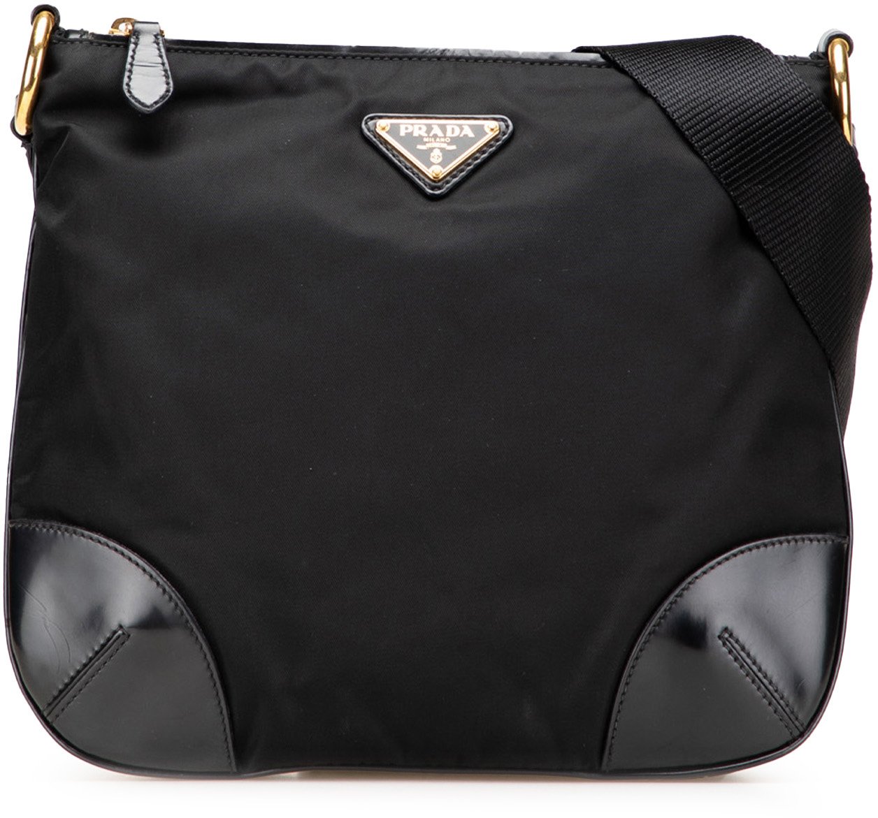 Prada Vitello Trimmed Tessuto Zip Top Crossbody Zwart