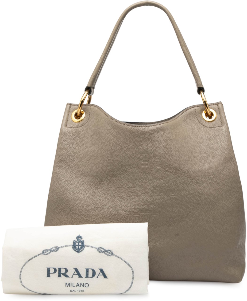 Prada Vitello Phenix Logo Tote Grijs