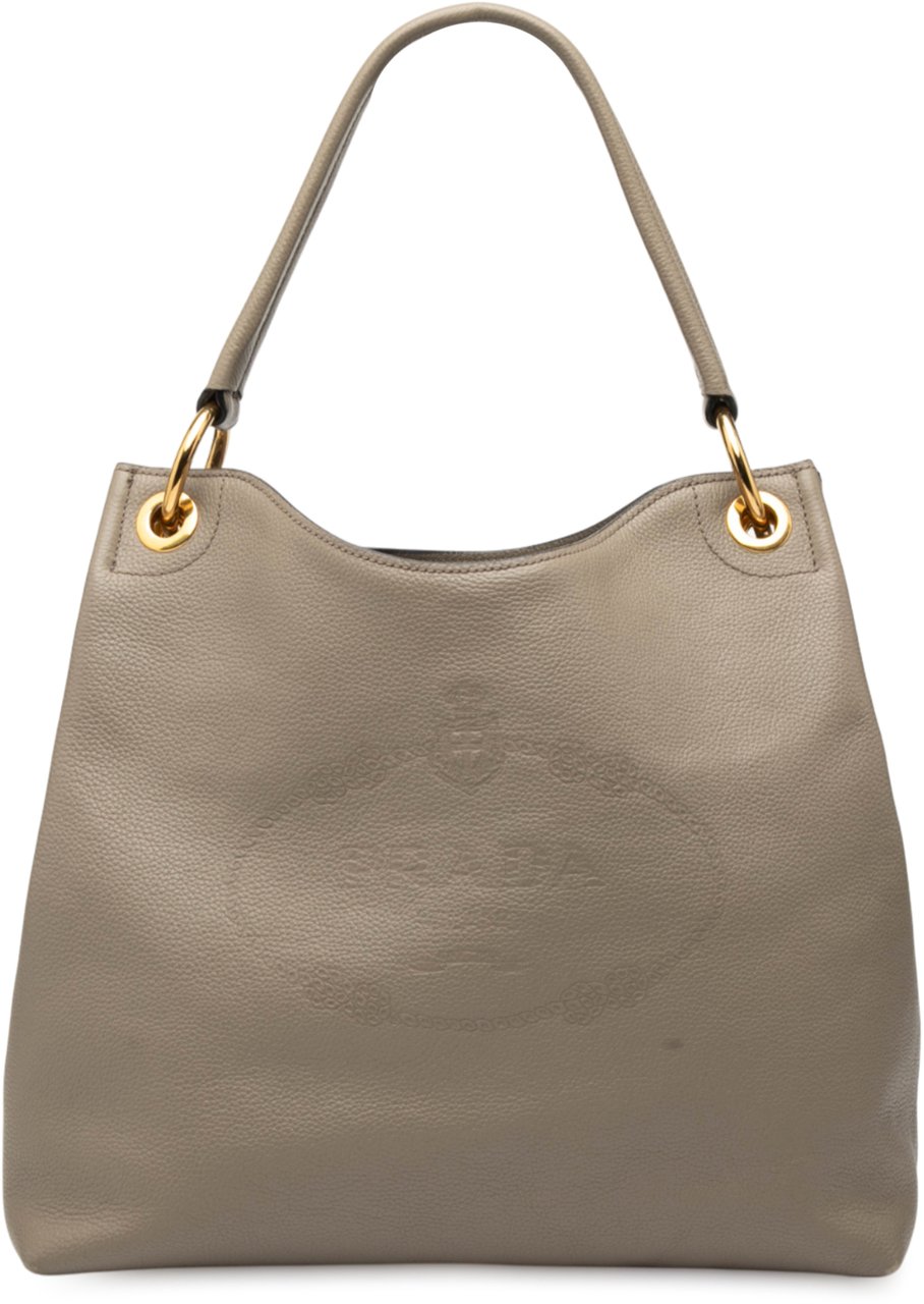 Prada Vitello Phenix Logo Tote Grijs