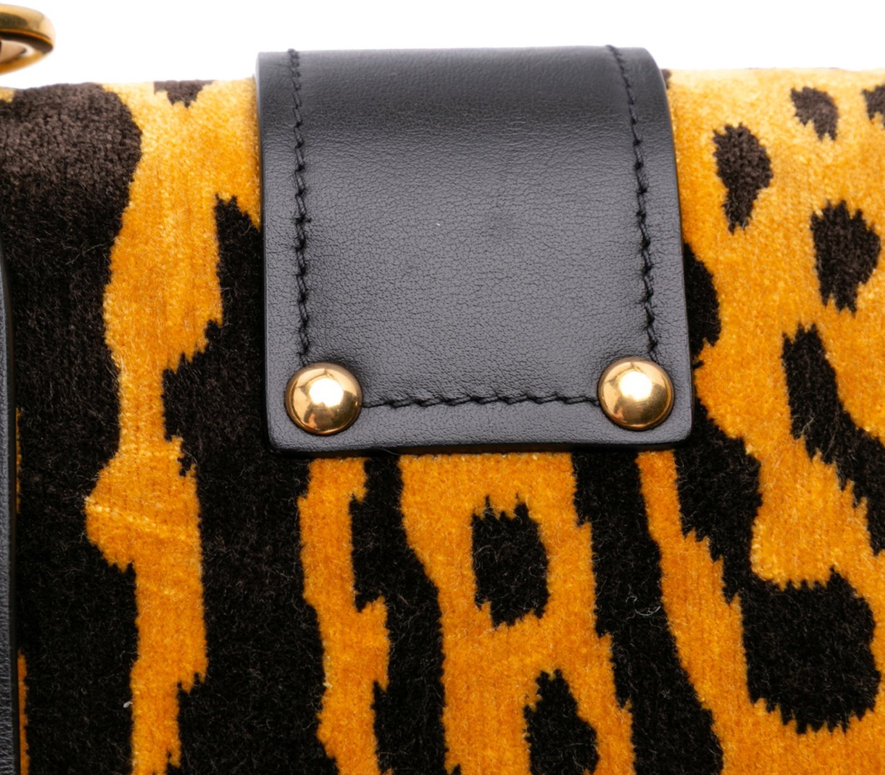 Prada City Calf Trimmed Velvet Leopard Print Cahier Crossbody Geel