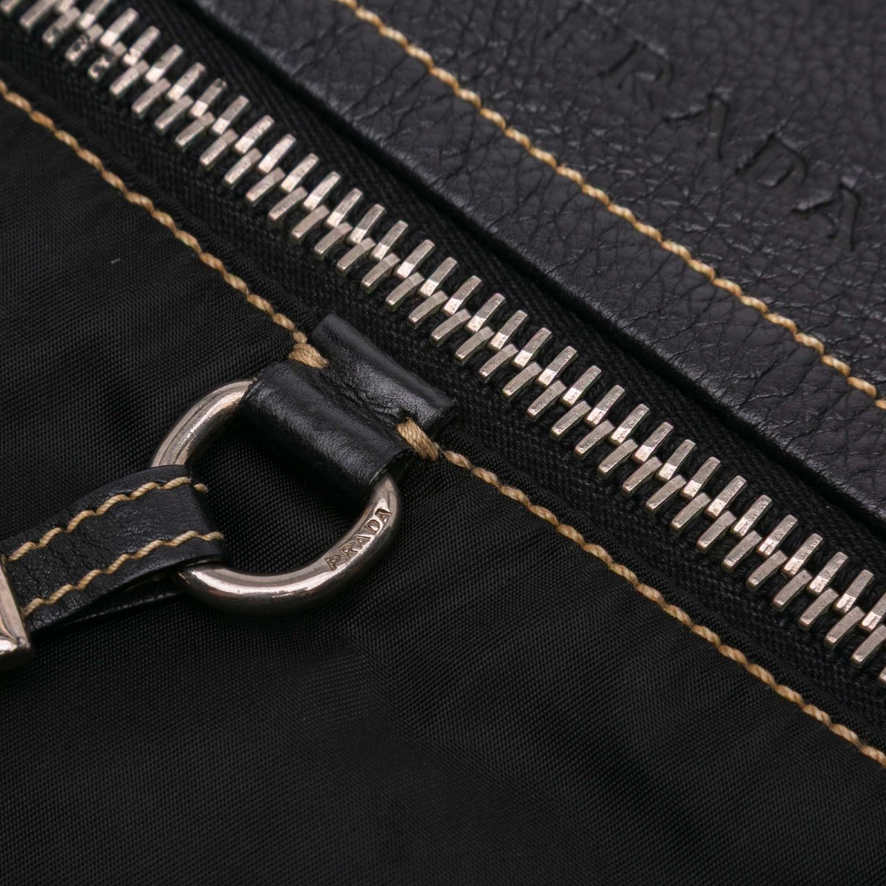 Prada Leather and Tessuto Shoulder Bag Zwart