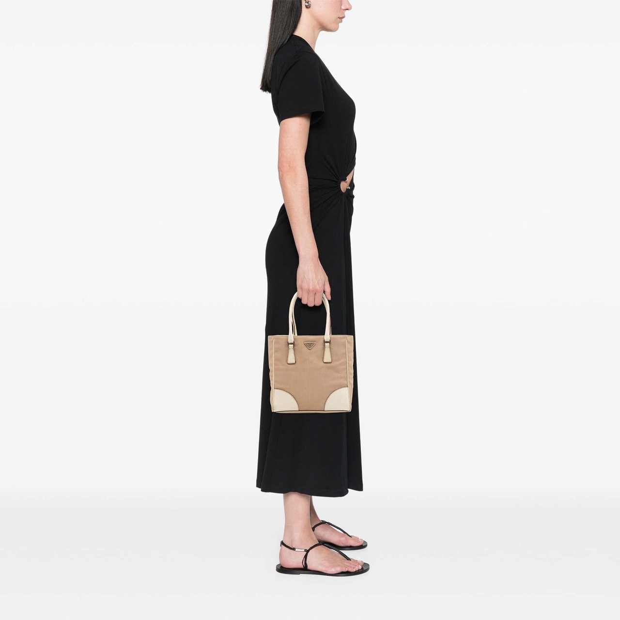 Prada Cinghiale Trimmed Canvas Canapa Tote Bruin