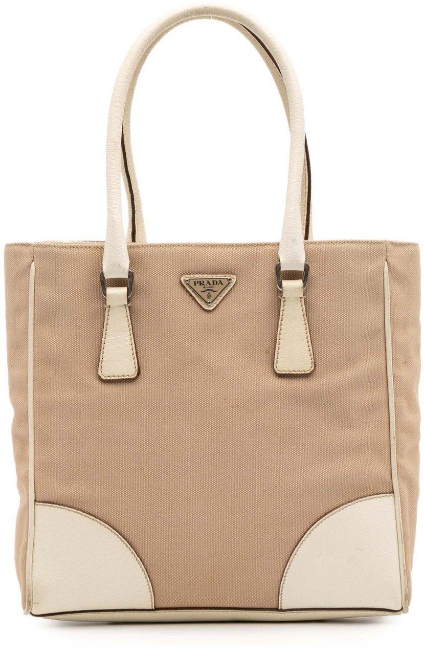 Prada Cinghiale Trimmed Canvas Canapa Tote Bruin
