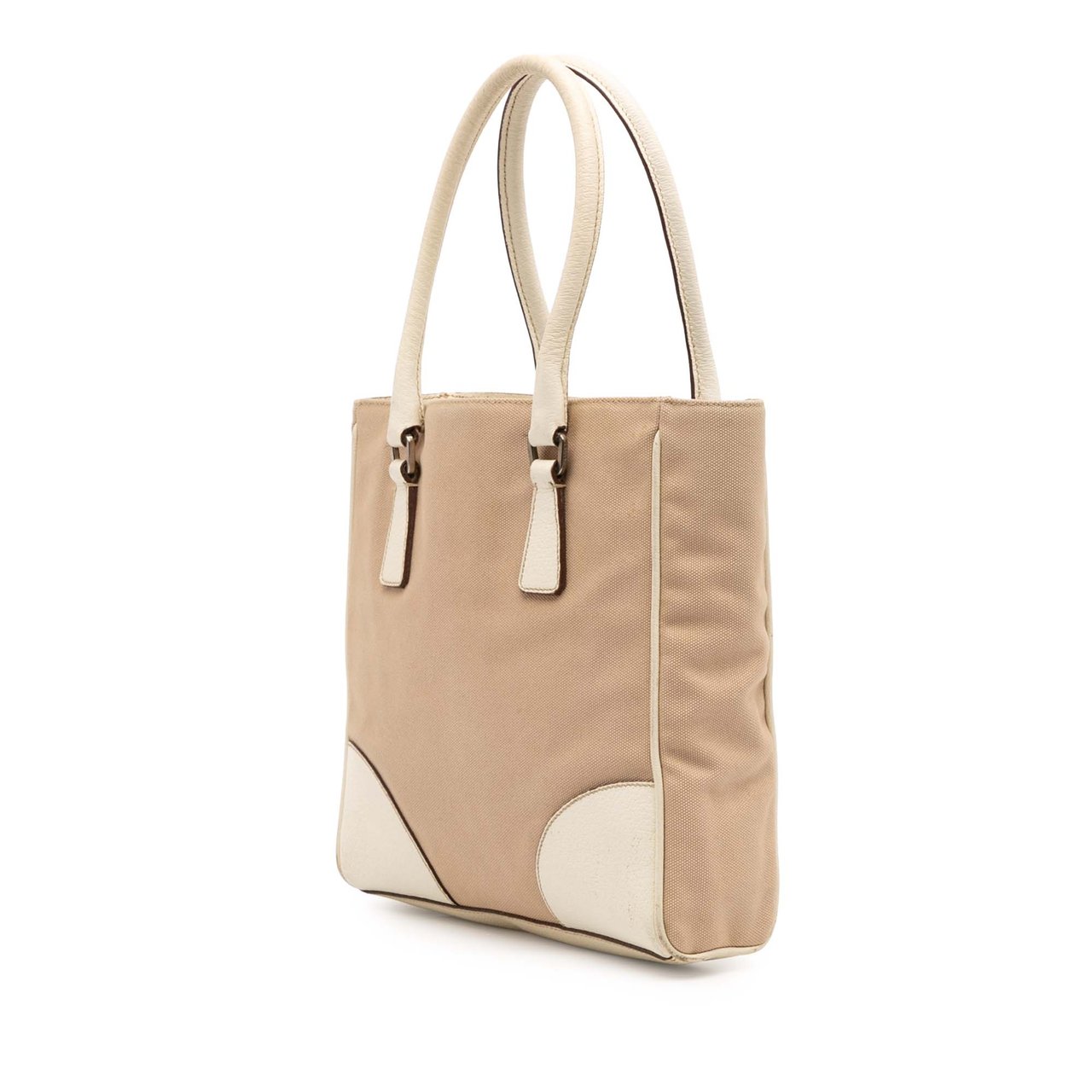 Prada Cinghiale Trimmed Canvas Canapa Tote Bruin