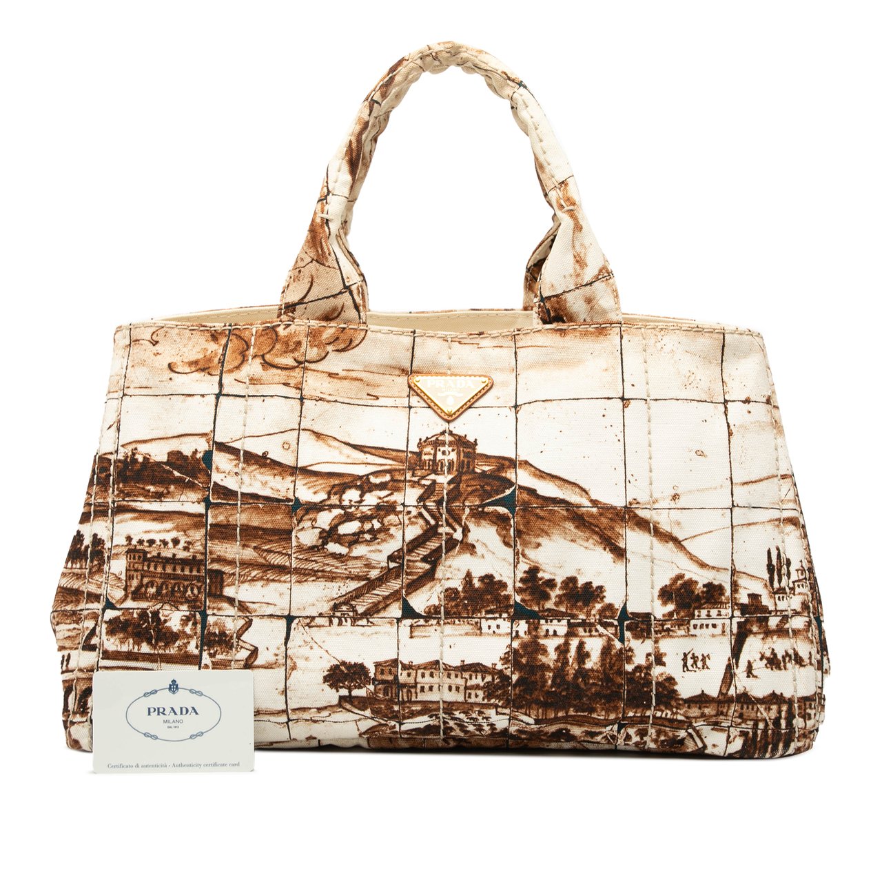 Prada Large Canvas Canapa Azulejos Satchel Bruin