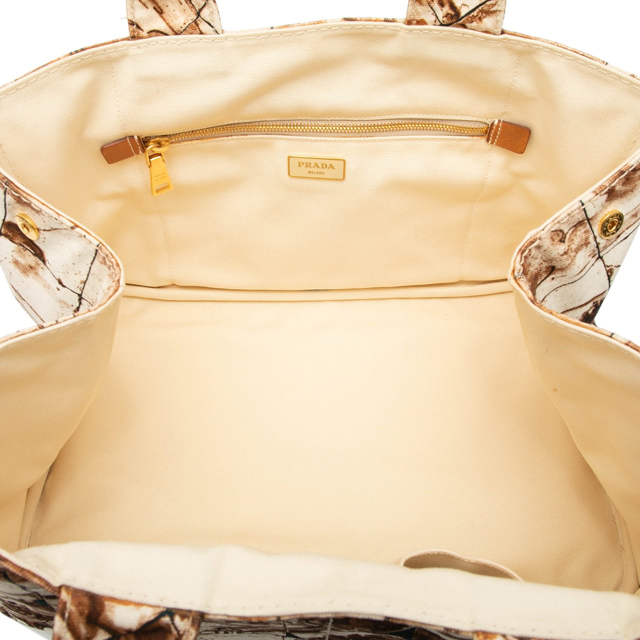 Prada Large Canvas Canapa Azulejos Satchel Bruin