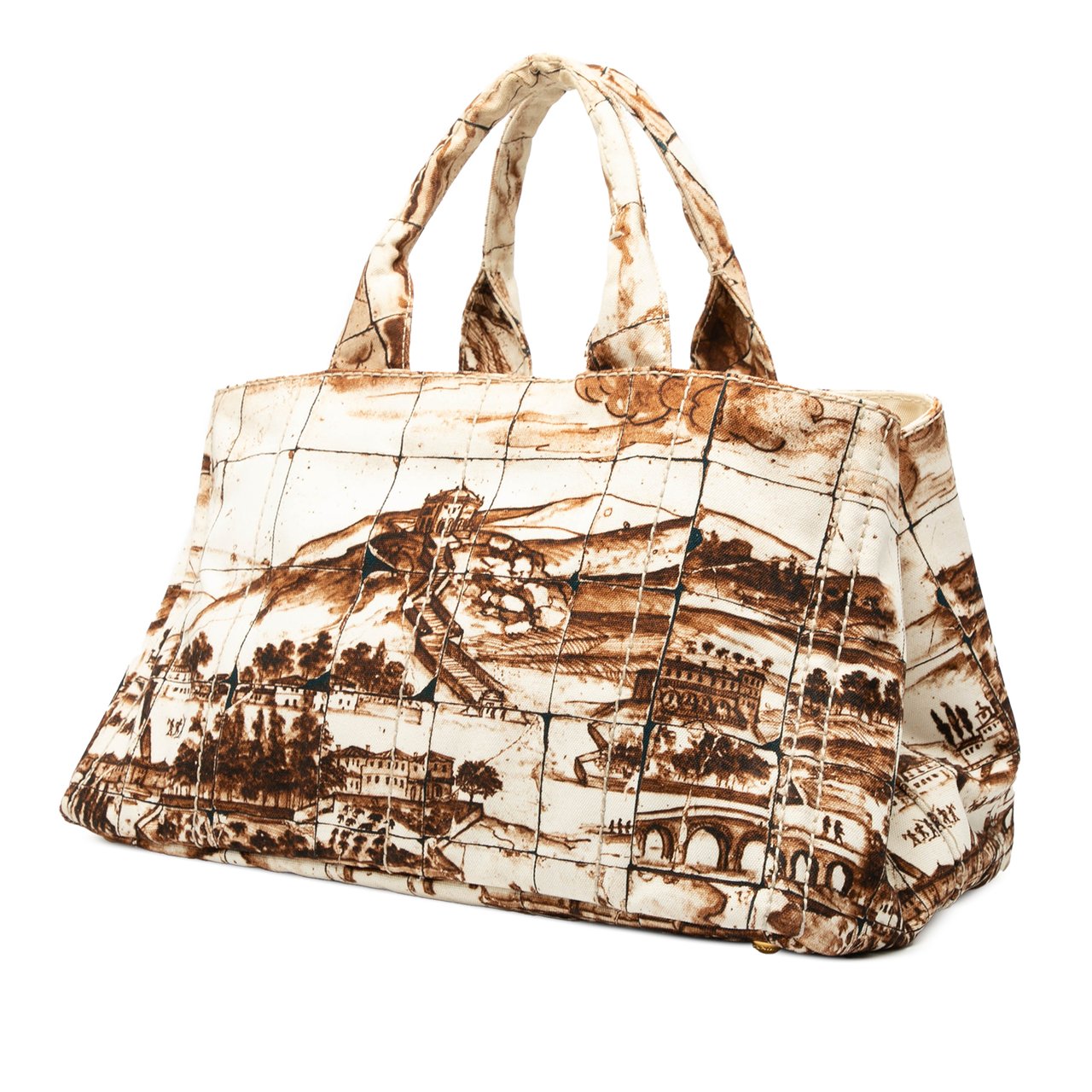 Prada Large Canvas Canapa Azulejos Satchel Bruin