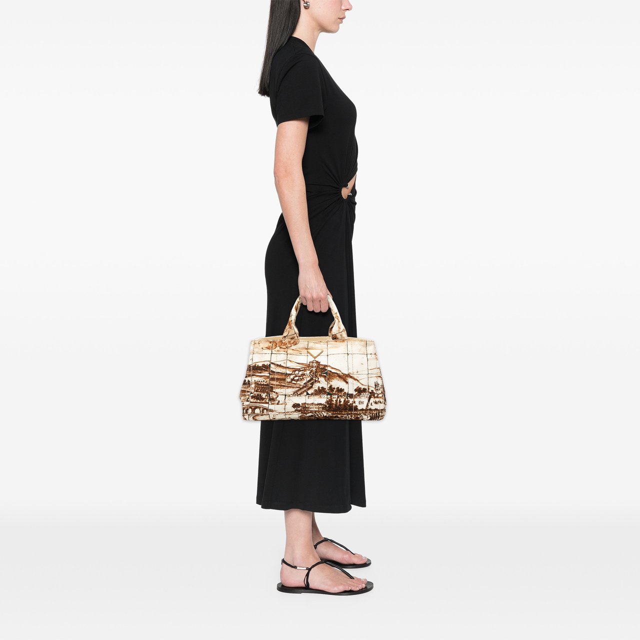 Prada Large Canvas Canapa Azulejos Satchel Bruin