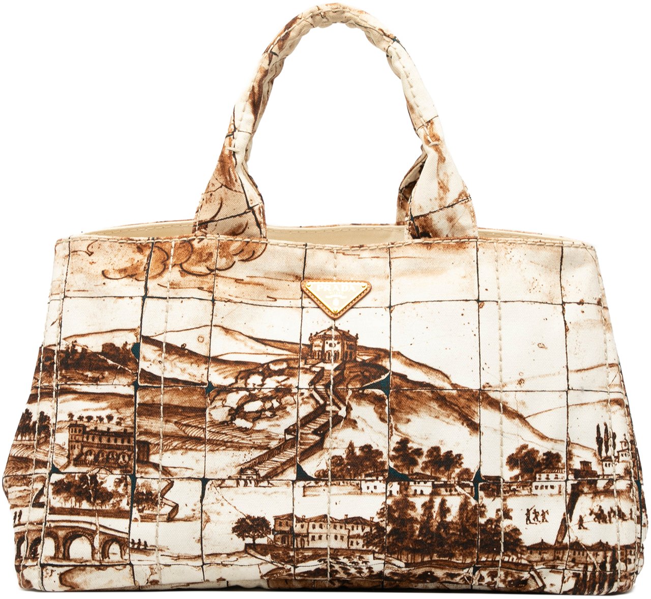 Prada Large Canvas Canapa Azulejos Satchel Bruin