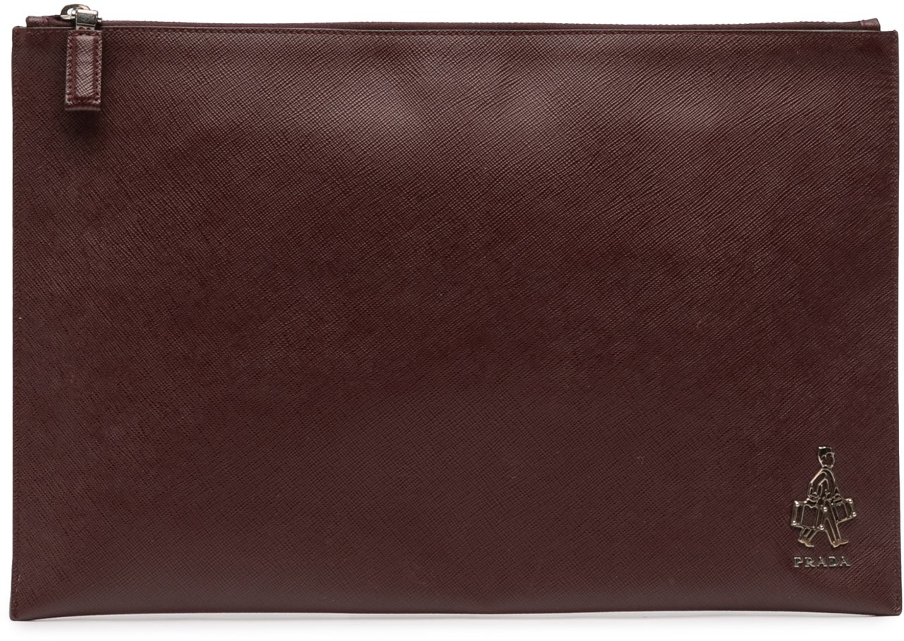 Prada Saffiano Lux Zip Clutch Rood