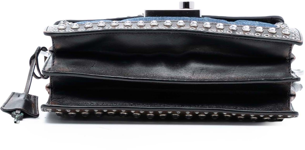 Prada Studded Denim Sound Lock Crossbody Blauw