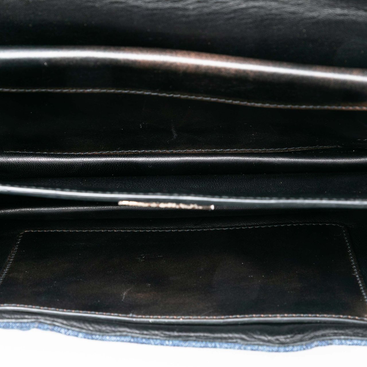 Prada Studded Denim Sound Lock Crossbody Blauw