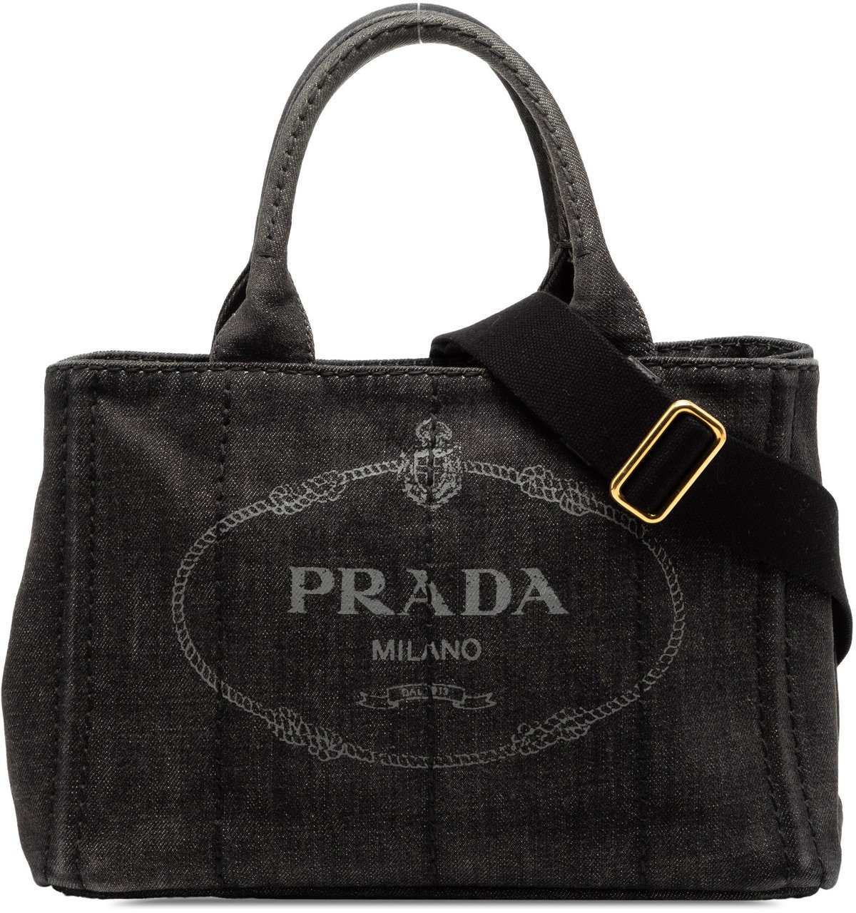 Prada Small Denim Canapa Logo Satchel Zwart