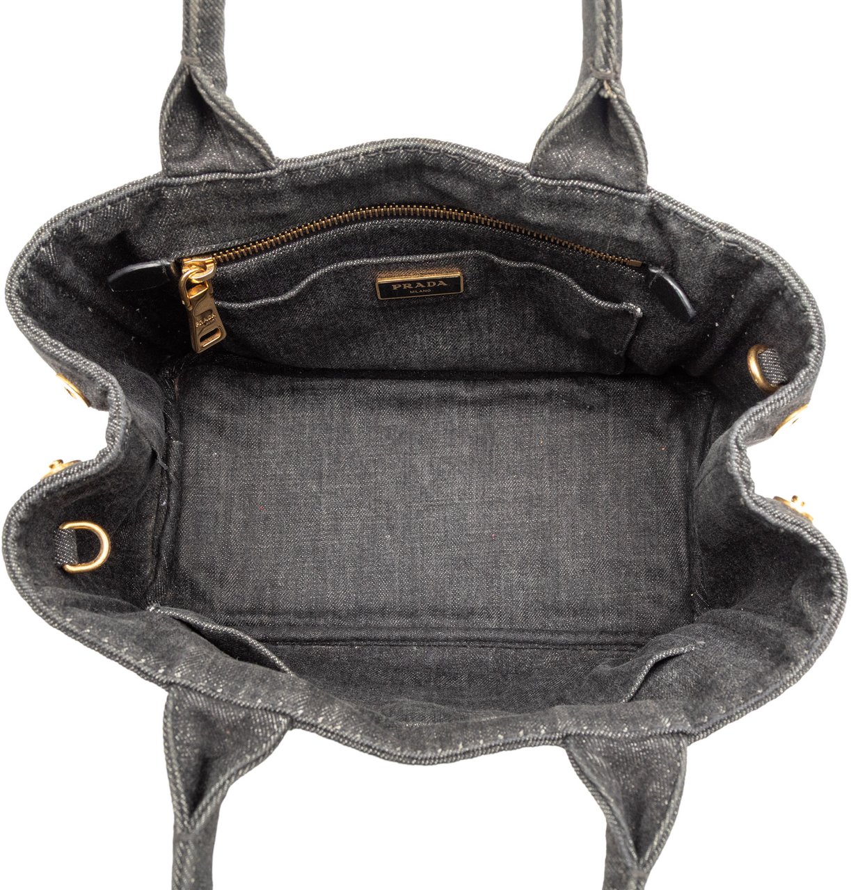 Prada Small Denim Canapa Logo Satchel Zwart