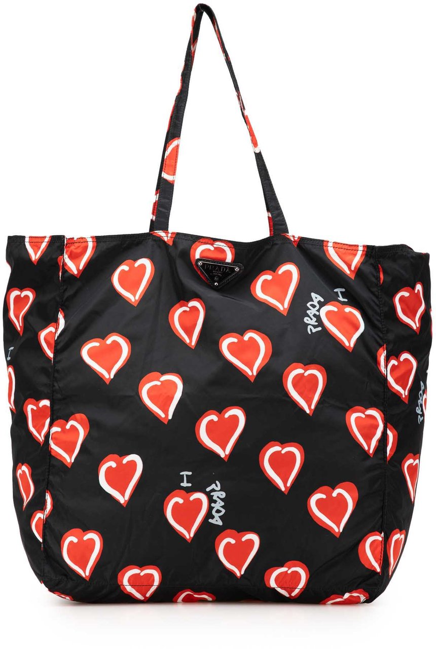 Prada Tessuto Stampato I Heart Prada Tote Zwart