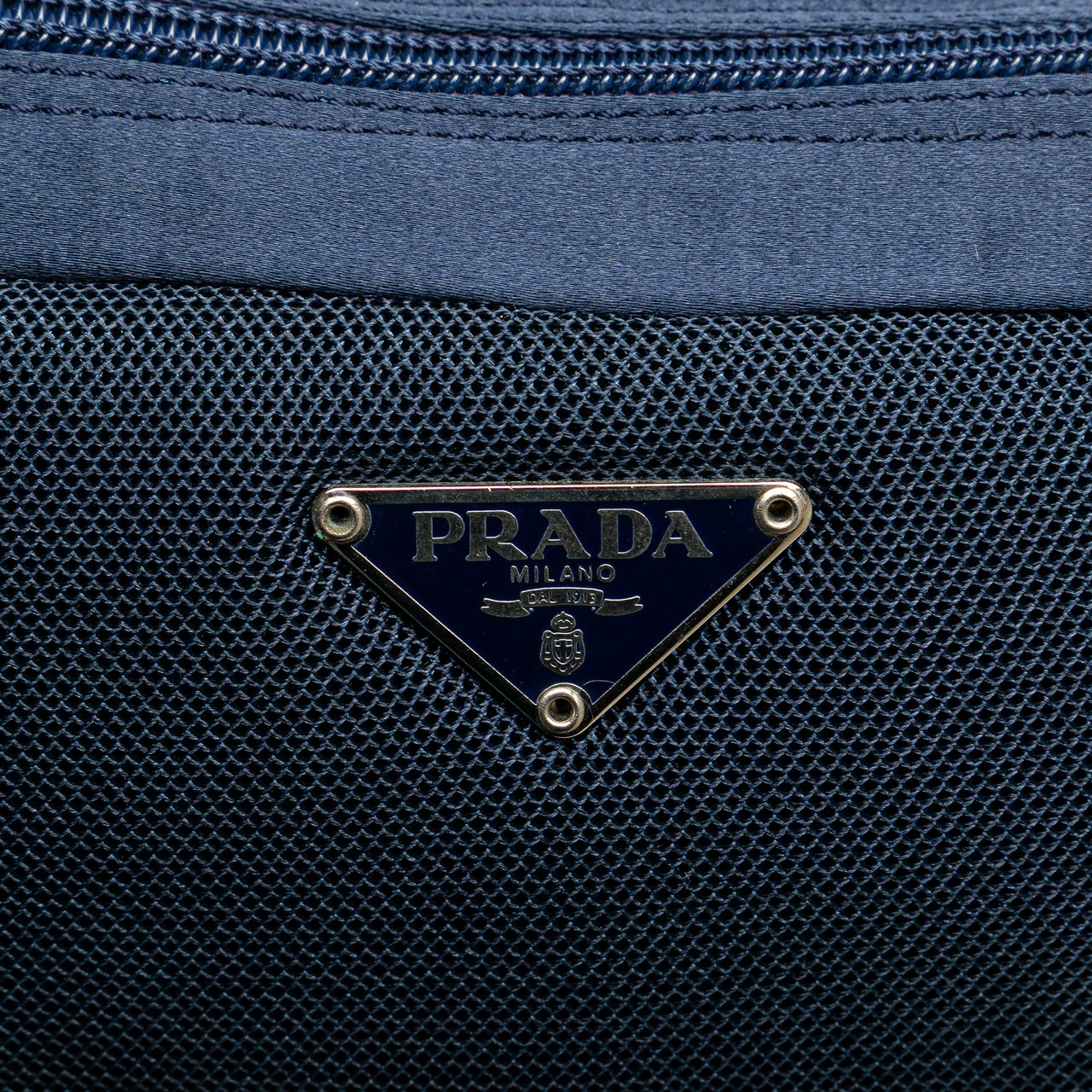 Prada Satin Trimmed Mesh Shoulder Bag Blauw