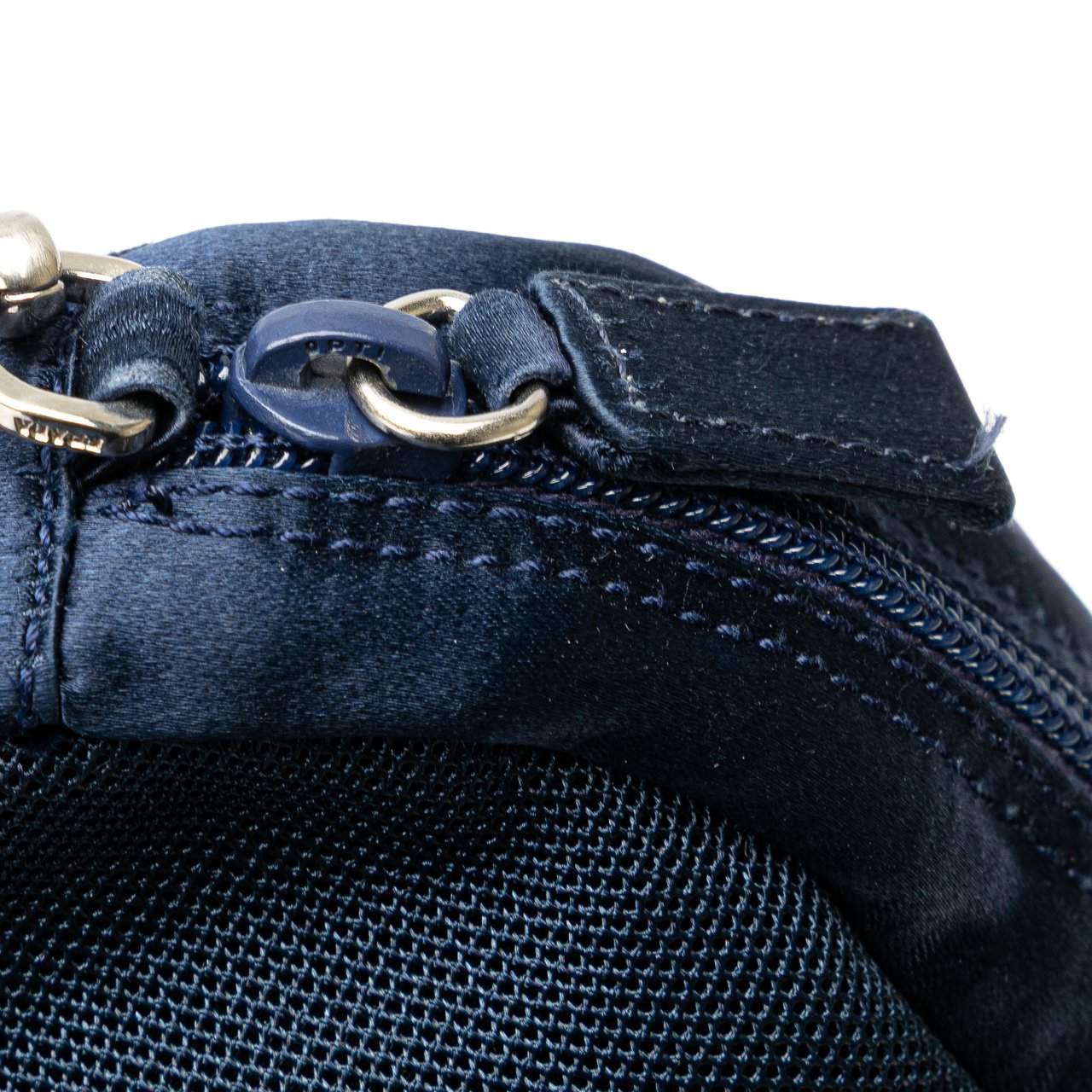 Prada Satin Trimmed Mesh Shoulder Bag Blauw