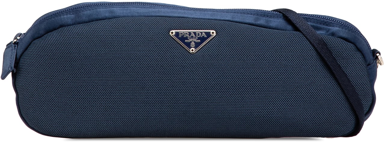 Prada Satin Trimmed Mesh Shoulder Bag Blauw