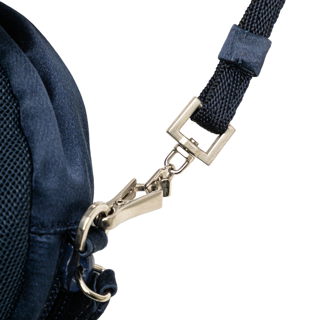 Prada Satin Trimmed Mesh Shoulder Bag Blauw