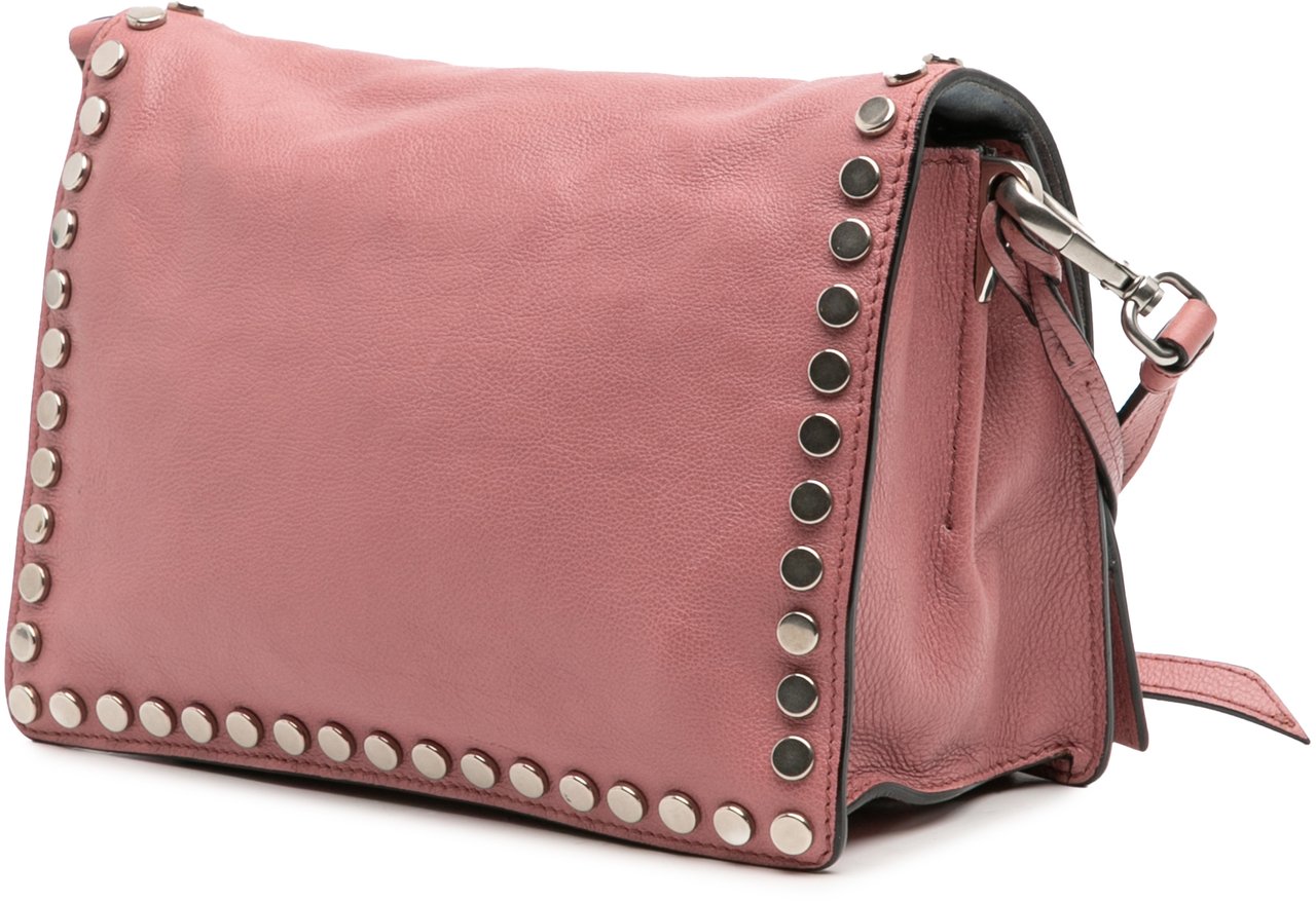 Prada Glace Calf Studded Etiquette Flap Crossbody Roze