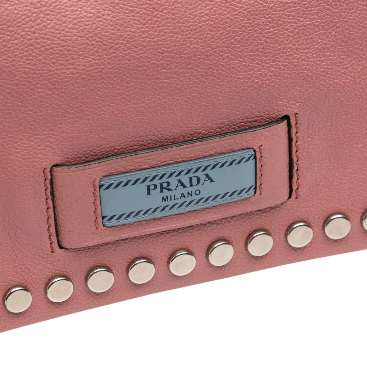 Prada Glace Calf Studded Etiquette Flap Crossbody Roze