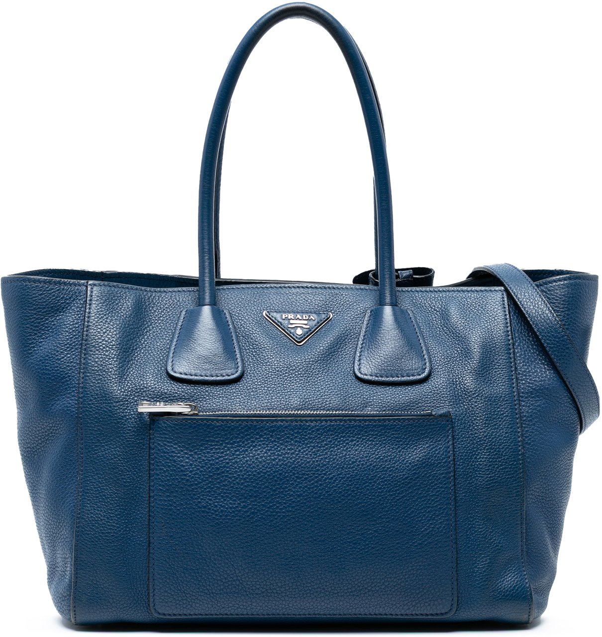 Prada Vitello Daino Front Pocket Open Convertible Tote Blauw