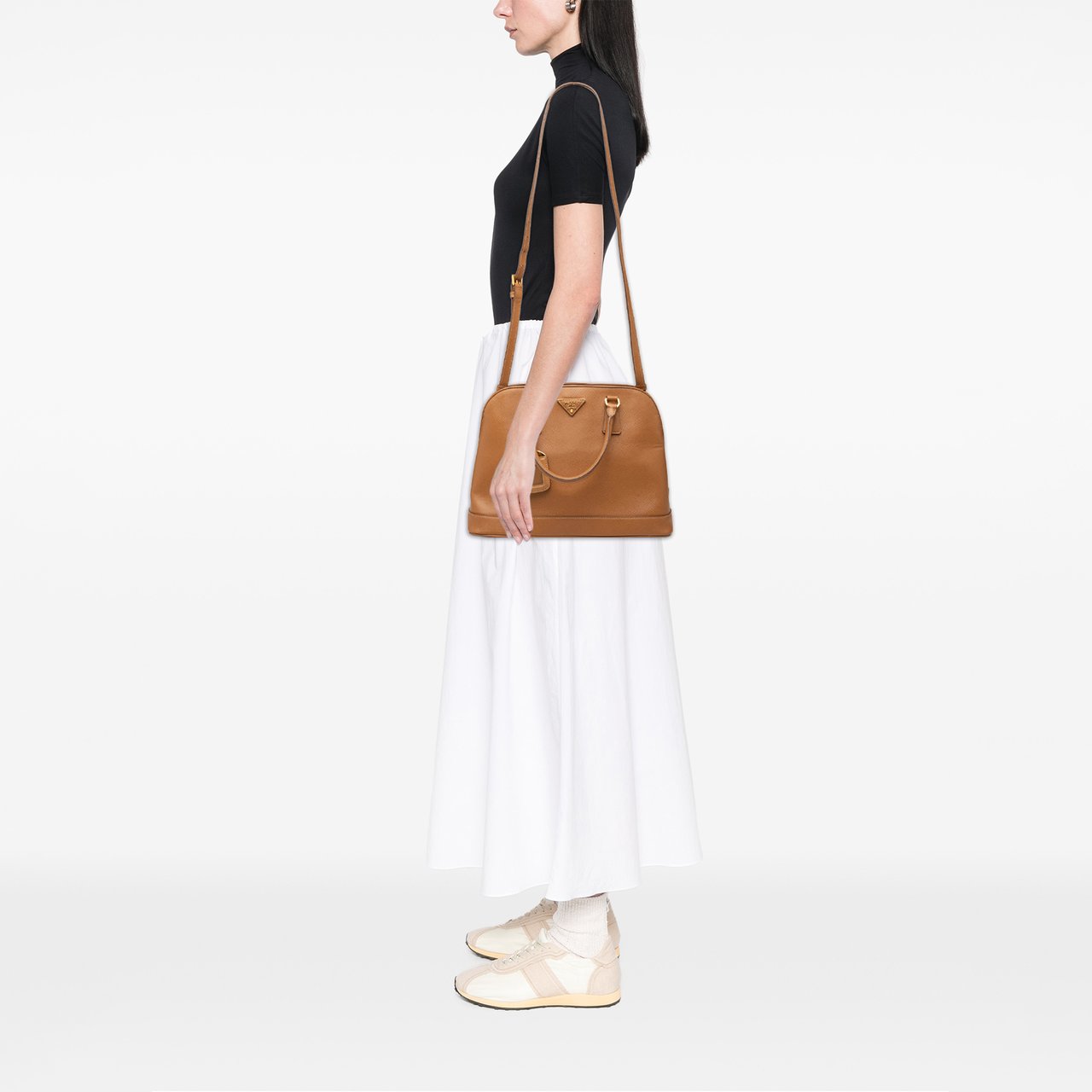 Prada Medium Saffiano Lux Open Promenade Satchel Bruin