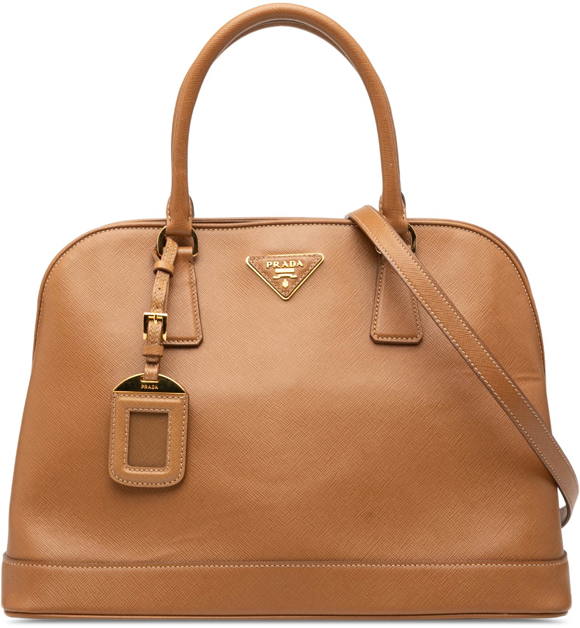 Prada Medium Saffiano Lux Open Promenade Satchel Bruin