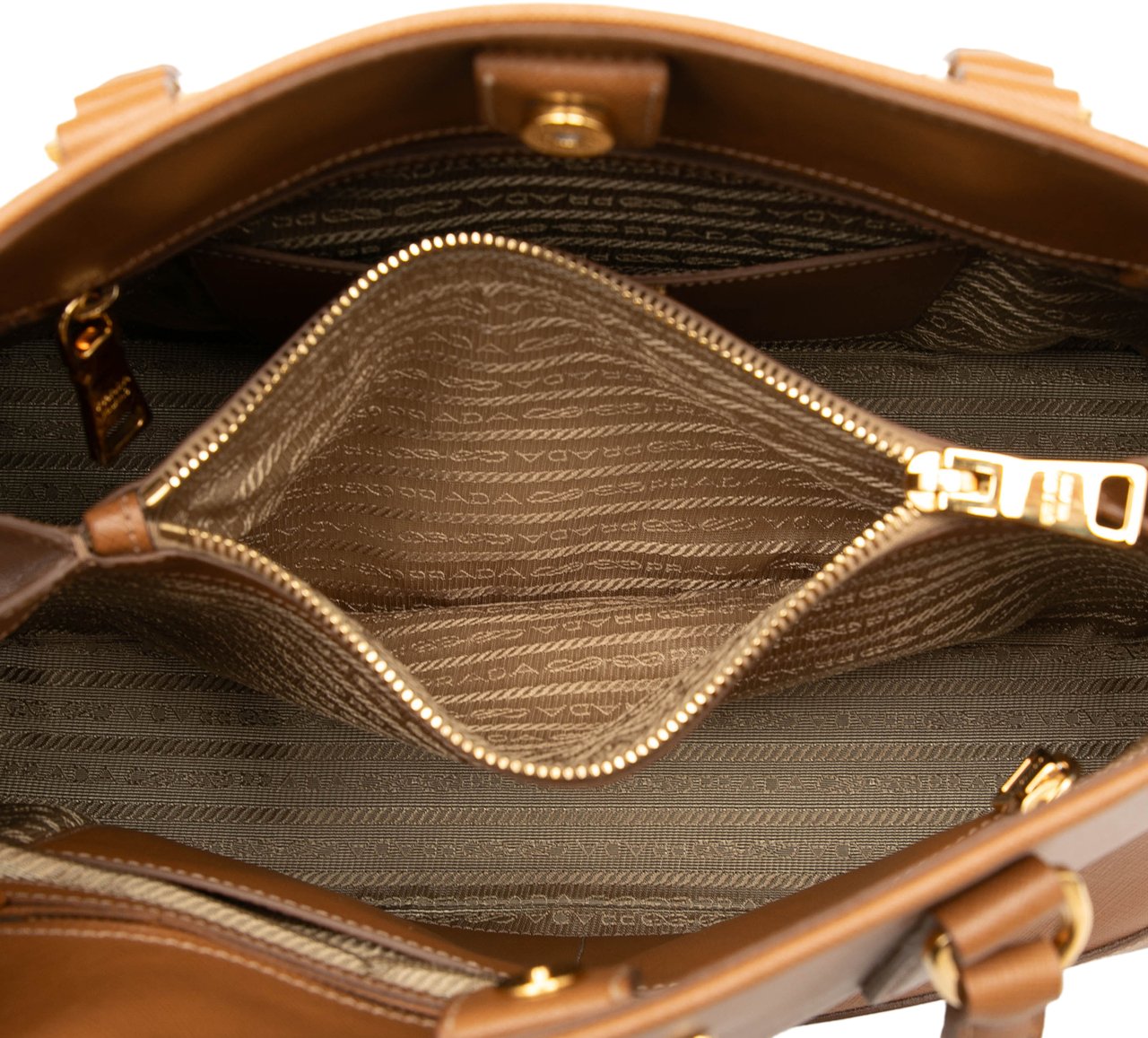 Prada Medium Saffiano Lux Open Promenade Satchel Bruin