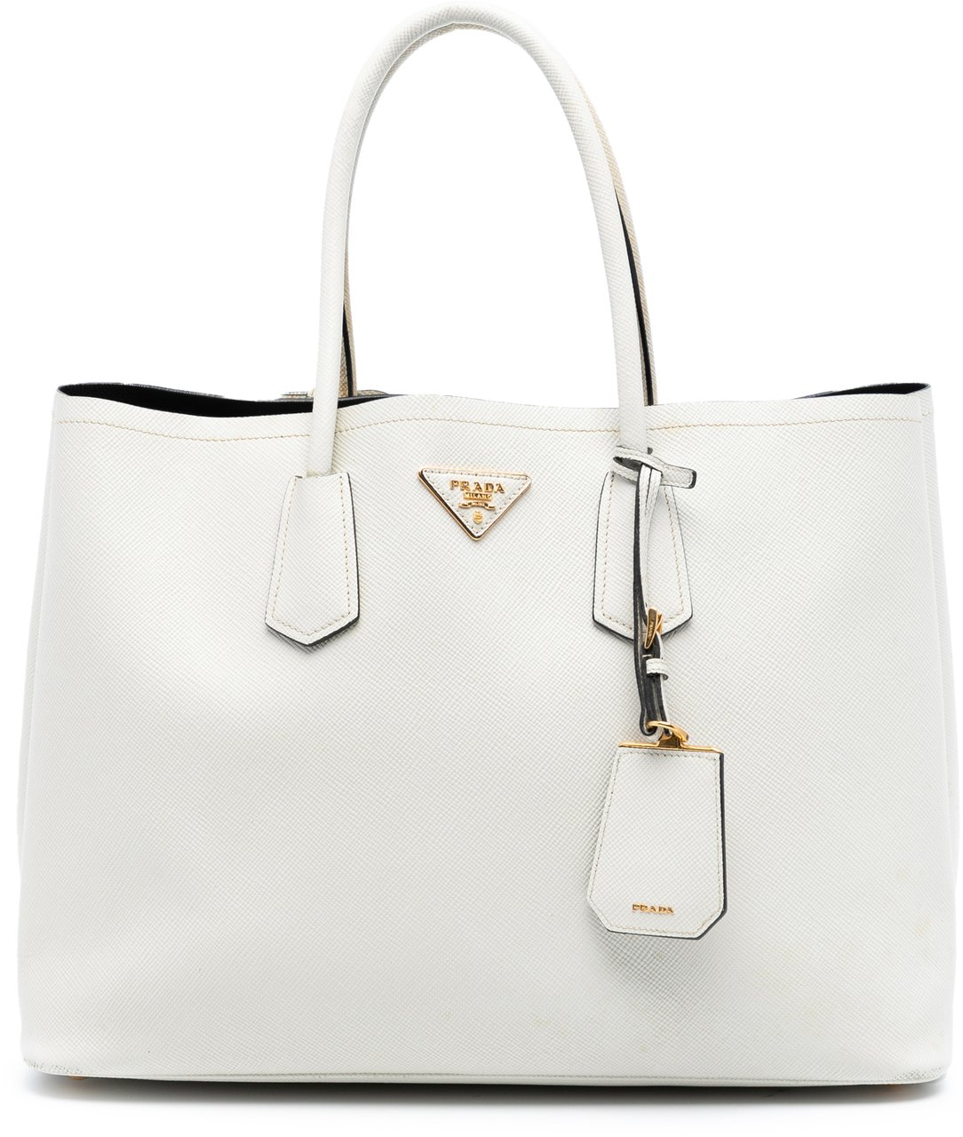 Prada Large Saffiano Cuir Double Satchel Wit