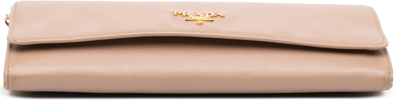 Prada Saffiano Metal Oro Chain Wallet Bruin