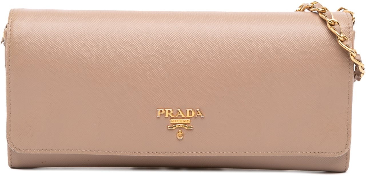 Prada Saffiano Metal Oro Chain Wallet Bruin