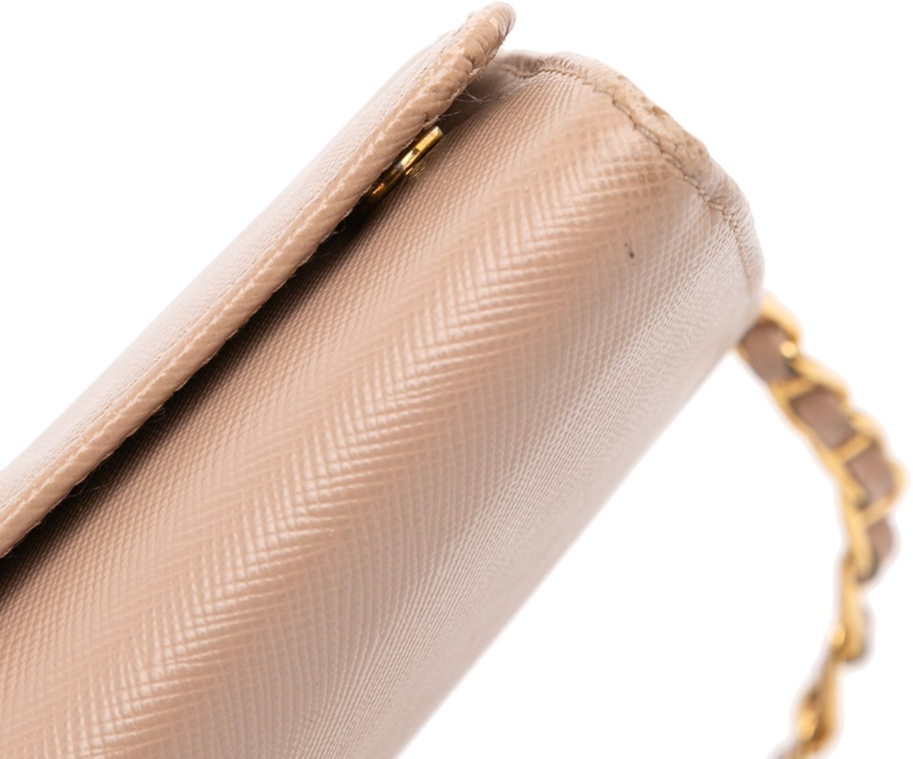 Prada Saffiano Metal Oro Chain Wallet Bruin