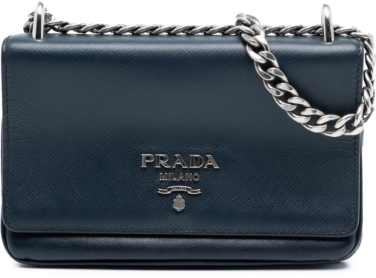 Prada Saffiano and City Calf Chain Crossbody Blauw