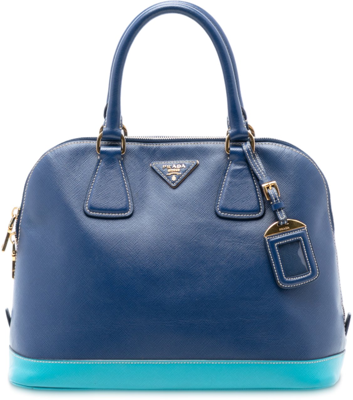 Prada Bicolor Saffiano Lux Promenade Dome Handbag Blauw