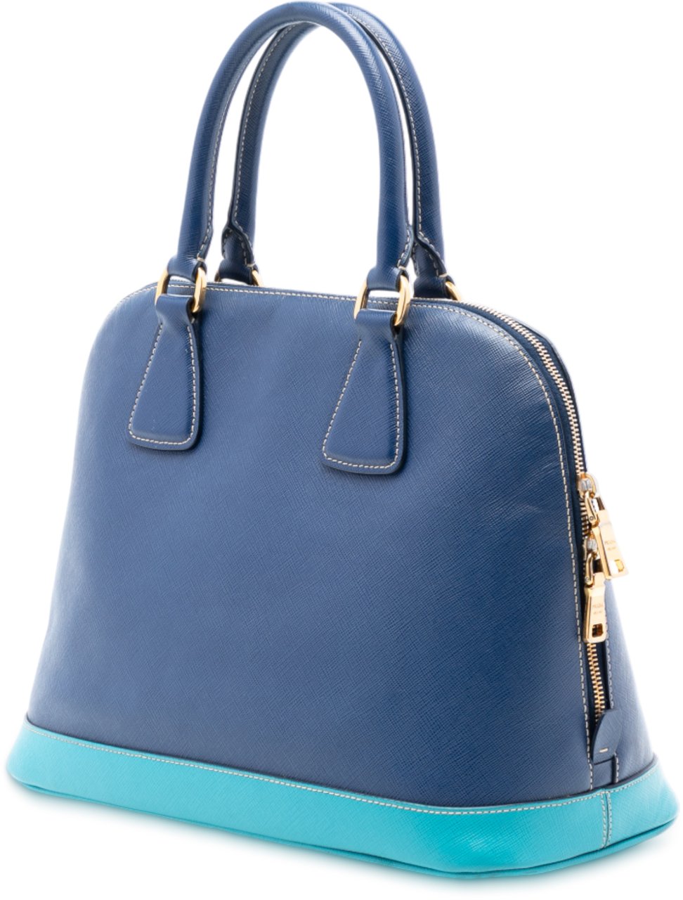 Prada Bicolor Saffiano Lux Promenade Dome Handbag Blauw