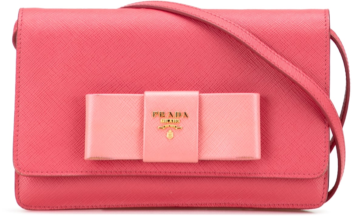 Prada Saffiano Lux Bow Wallet On Strap Roze