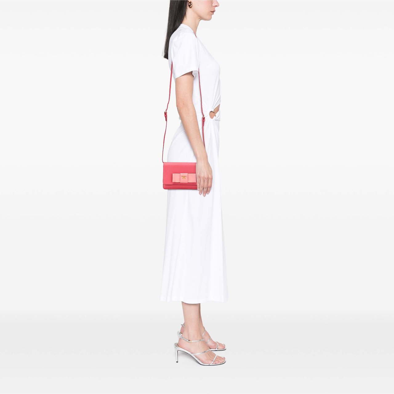 Prada Saffiano Lux Bow Wallet On Strap Roze