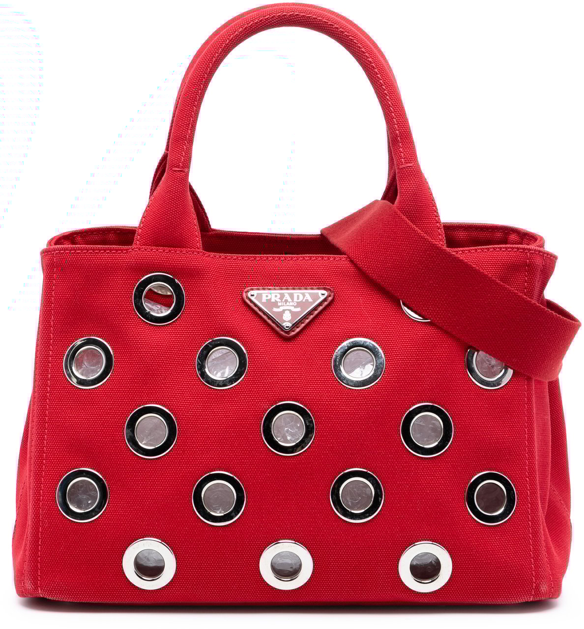 Prada Small Canvas Canapa Grommet Satchel Rood