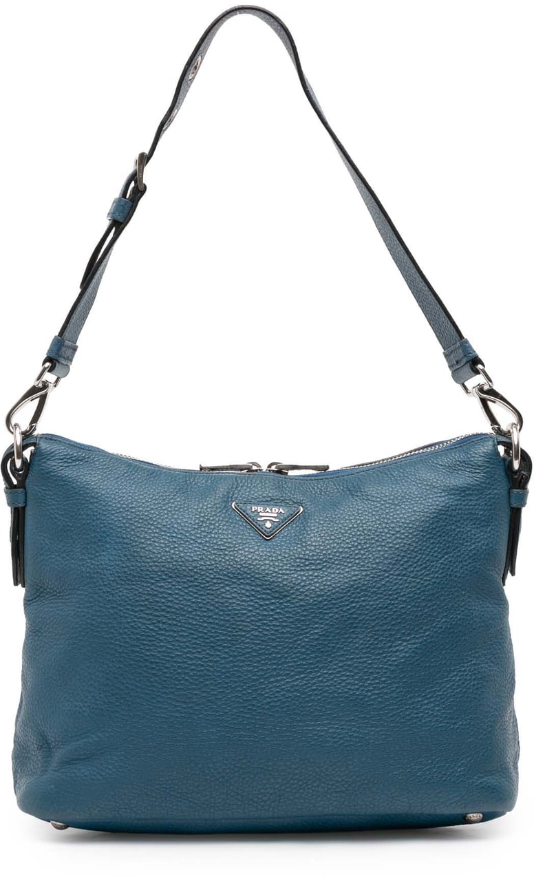 Prada Vitello Daino Shoulder Bag Blauw