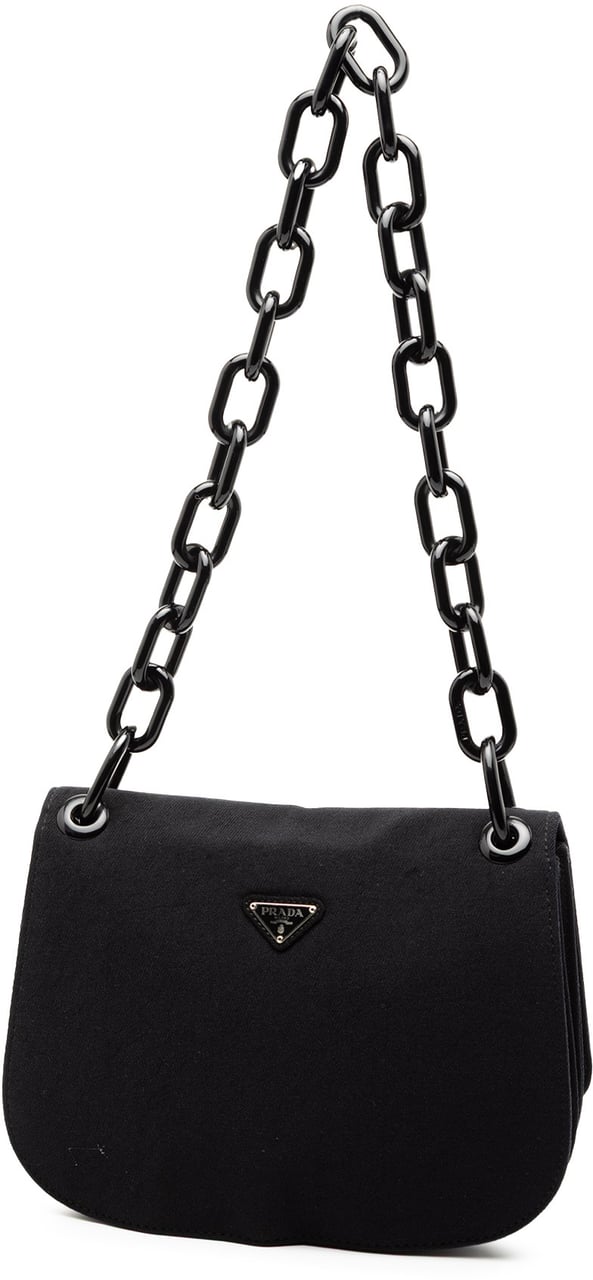 Prada Canvas Lucite Chain Shoulder Bag Zwart