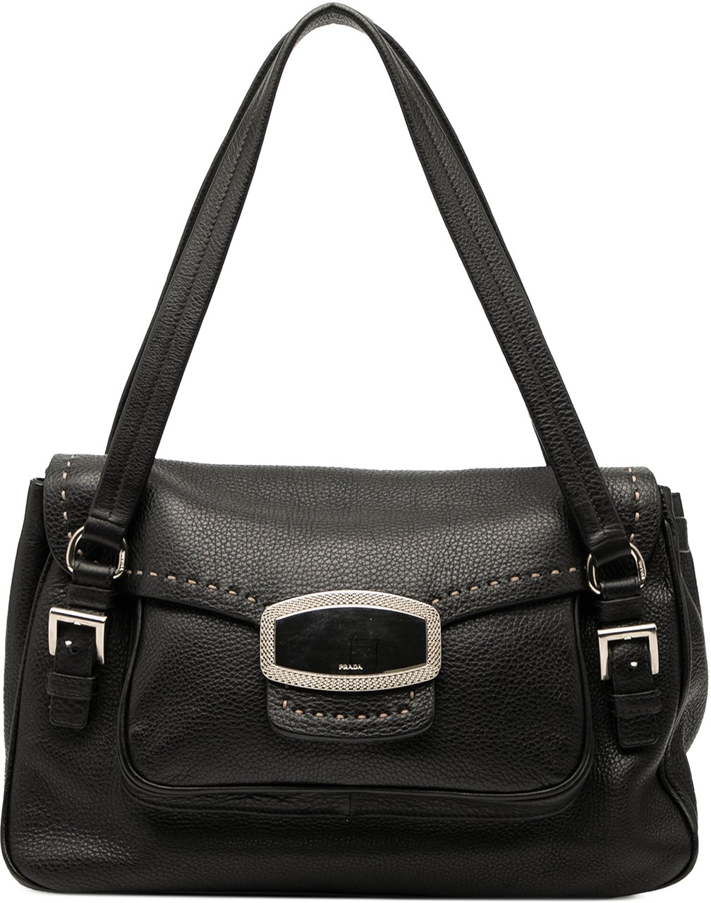 Prada Vitello Daino Pushlock Flap Zwart