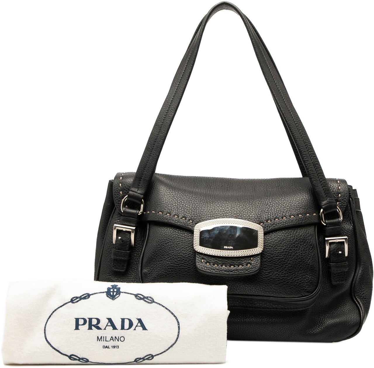 Prada Vitello Daino Pushlock Flap Zwart