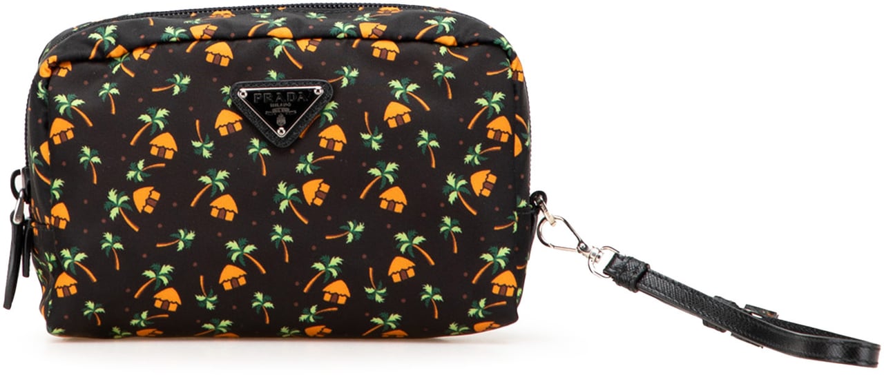 Prada Small Tessuto Saint Palm Cosmetic Pouch Zwart