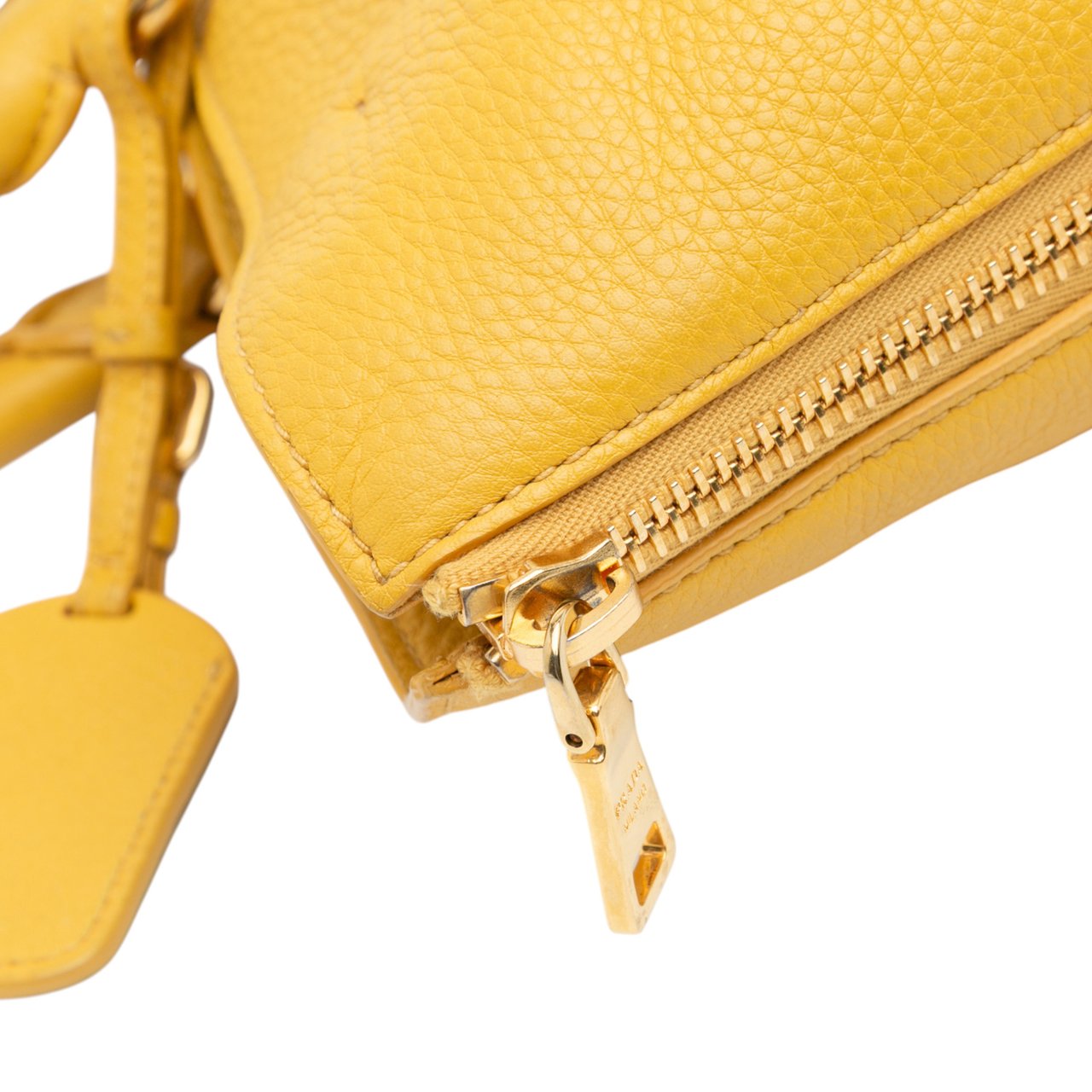 Prada Vitello Daino Side Zip Open Convertible Tote Geel