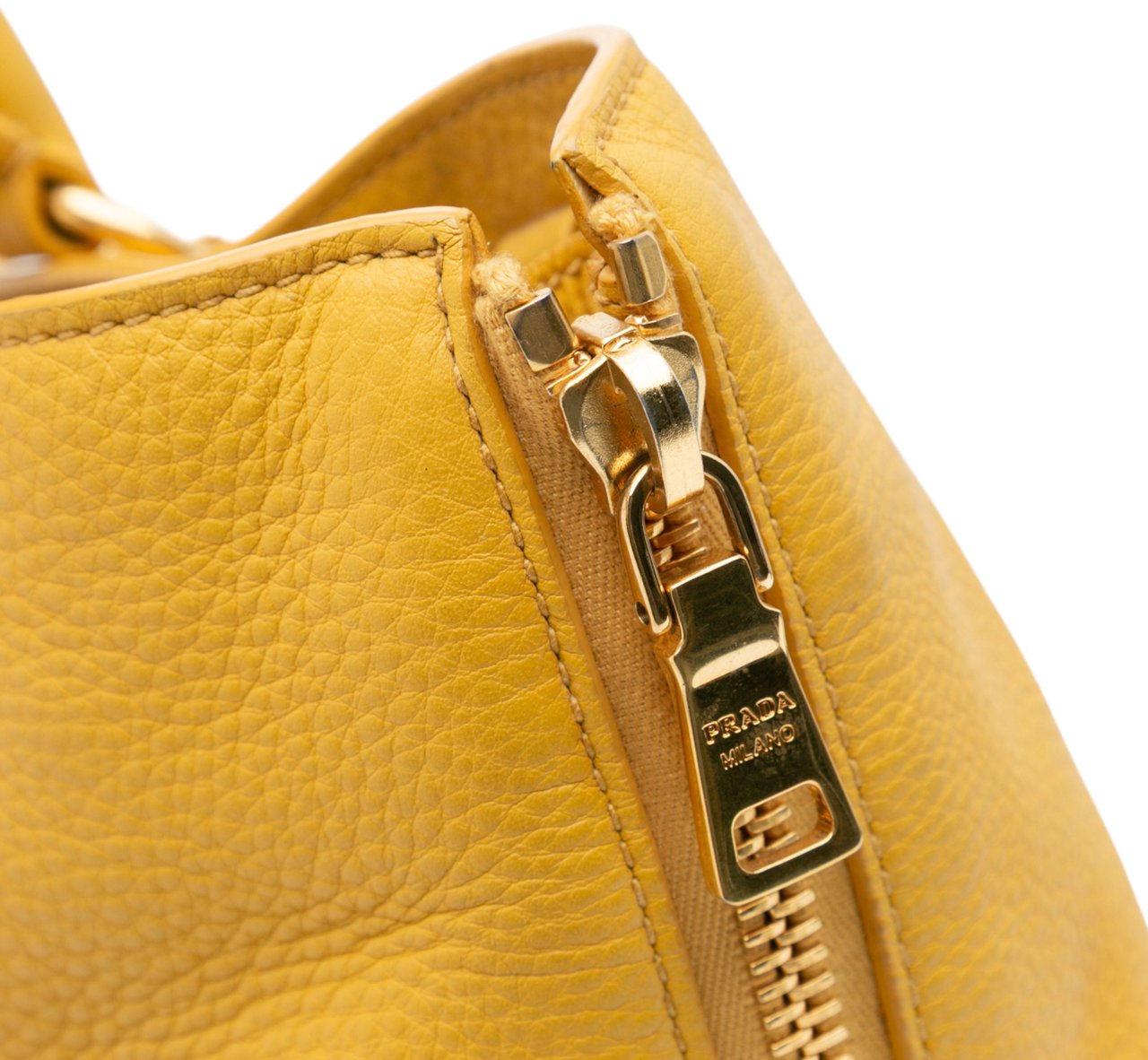 Prada Vitello Daino Side Zip Open Convertible Tote Geel