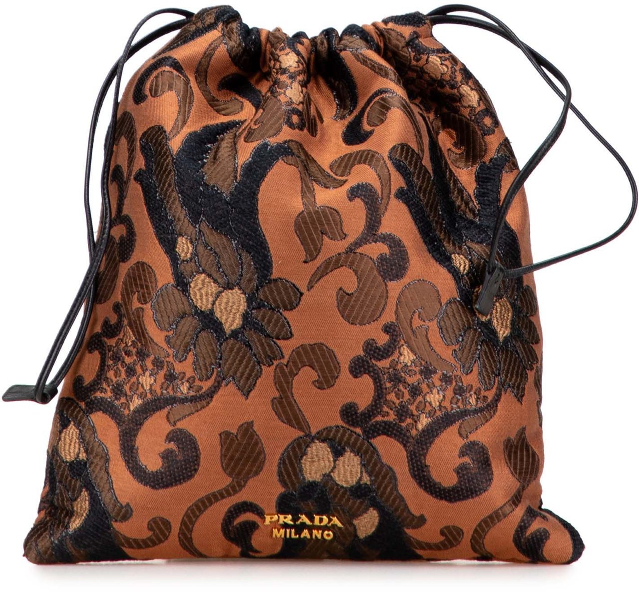Prada Brocade Canvas Broccato Drawstring Pouch Bruin